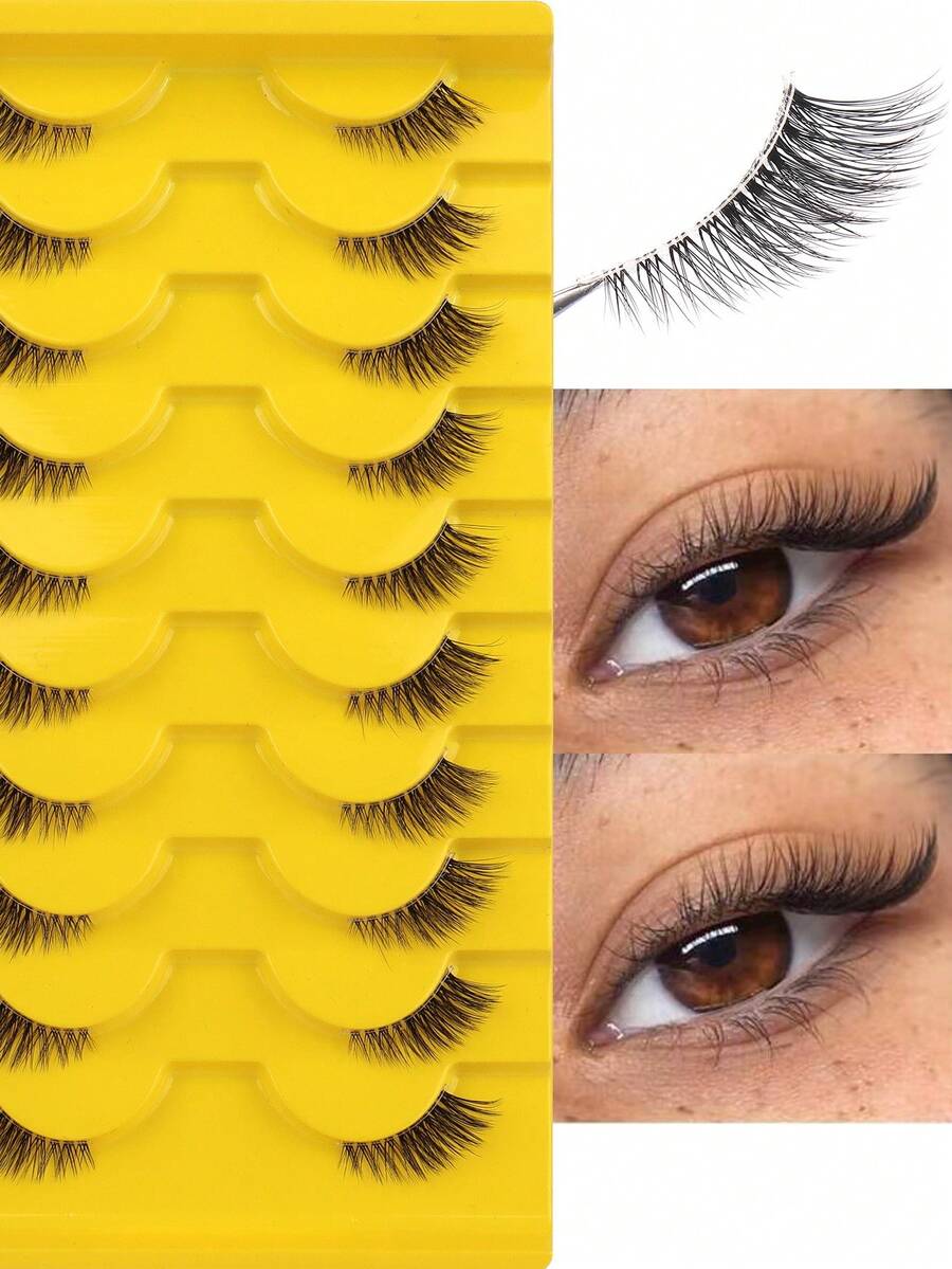 NAIJEMA 10 pares de pestañas postizas de media-ojo naturales, pestañas de ojo de gato, pestañas de ojo de zorro, pestañas de visón falso esponjosas, pestañas 3D suaves y ligeras, pestañas postizas naturales, pestañas alargadoras, adecuadas para fiestas y uso diario - Negro - Ver 1