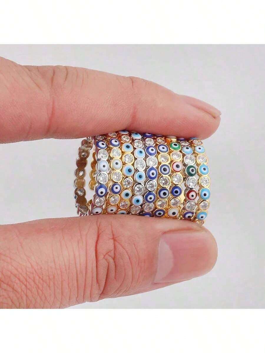 1 chiếc nhẫn hở hình mắt quỷ màu xanh Thổ Nhĩ Kỳ thời trang và cá tính, phù hợp cho cả nam và nữ, trang sức dự tiệc độc đáo, quà may mắn cho bạn gái, quà Valentine, quà Ngày của Mẹ, quà Halloween. - Nhiều màu - Xem 1