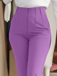 Pantalones de talle alto de unicolor, ajustados y de longitud tobillera para uso diario, primavera - Morado - Ver 4