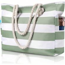 Clothirily Beach Bag Women - Large Beach Tote Bag, Waterproof Sandproof Beach Bag With Zipper, Large Swim Pool Beach Tote - 藏蓝色 - 查看 2