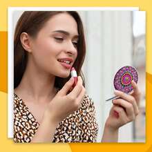 1pc Diamond Painting Kit Mini Mirror, Mandala Flower Pattern, PU Leather Material With Round Asymmetric Crystal Gems Decor, Foldable Compact Makeup Mirror - Convenient For Carrying, Space-Saving, Essential For Daily Makeup Touch-Ups - View 15
