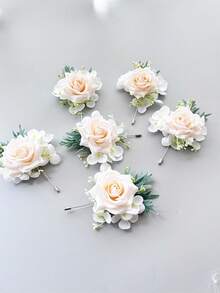 1/6 bông hoa hồng lụa nhân tạo màu sâm panh dùng làm hoa cài áo chú rể, hoa cài áo anh em trai, hoa tốt nghiệp, hoa cài áo vest, trang trí tiệc cưới, lễ hội, sinh nhật. - Rượu sâm banh - Xem 4