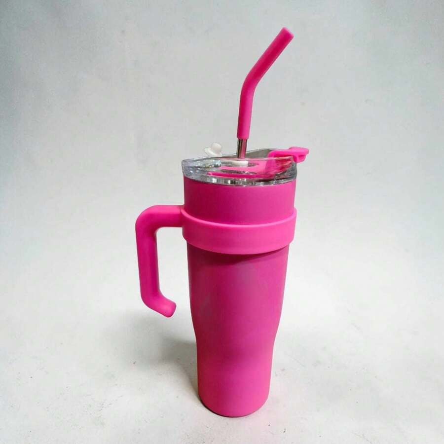 1.2 Liter Thermal Water Bottle, 1200ml Stainless Steel Straw Thermal Cup With Handle And Lid For Travel/Gym - PINK DO CABO PINK - 查看 1