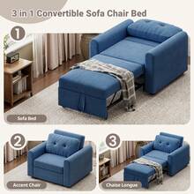 3-In-1 Sleeper Chair Sofa Bed, Foldable Single Sofa With Soft Cushion, Storage Pockets And Adjustable Backrest, Microsuede Sofa Bed Chair 84 * 190cm, Blue - 藍色 - 查看 5