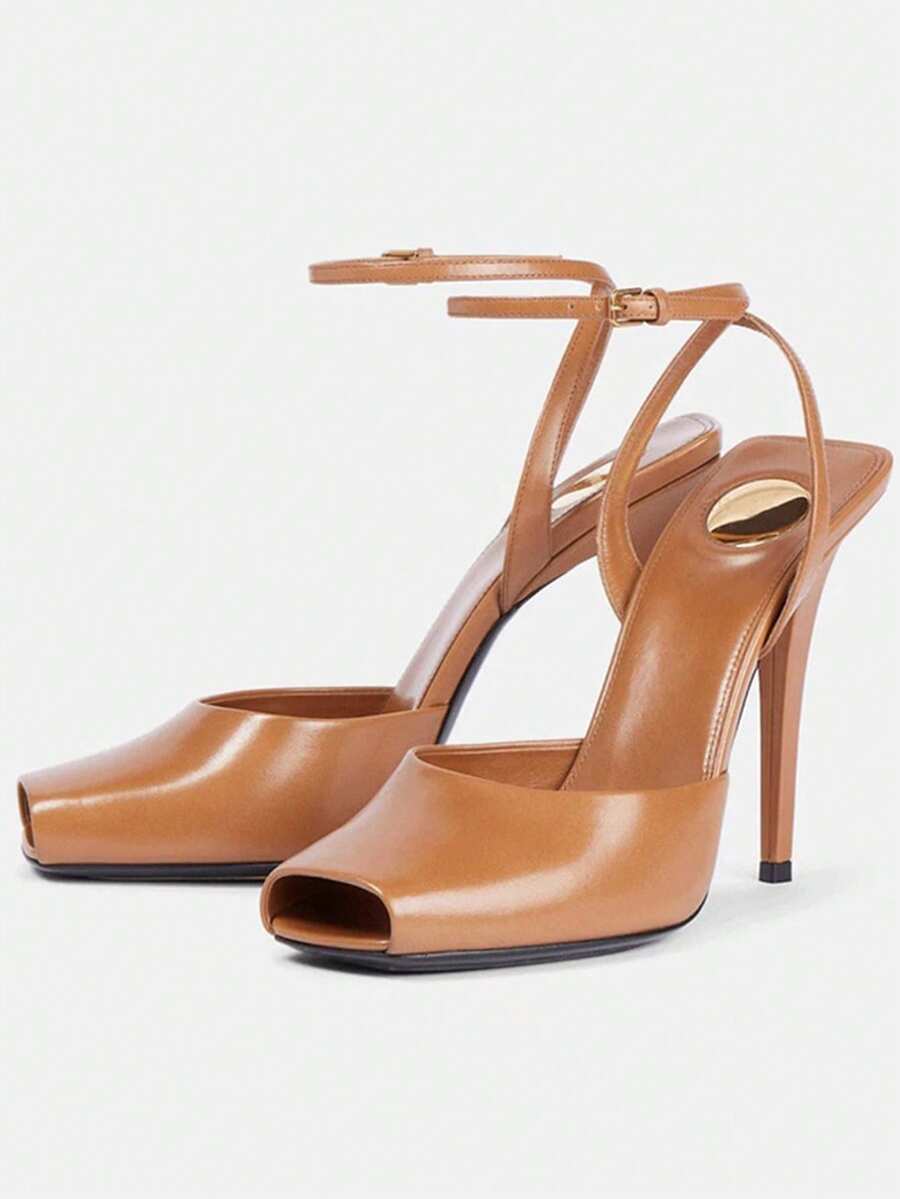 weiweiting 女士性感方头细跟单带高跟凉鞋，2026夏季新款系带优雅高跟鞋，时尚派对婚礼鞋。 - 卡其色 - 查看 1