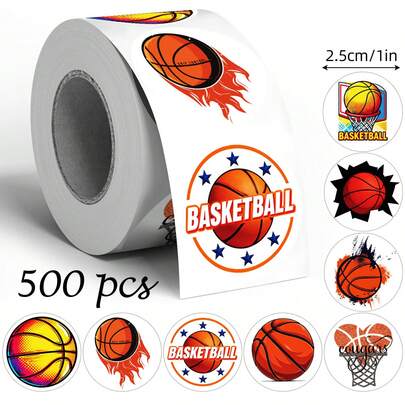 500pcs Basketball Graffiti Stickers, 1 Inch Round, Sports Event, , Office Supplies, School Incentives, Teacher Rewards, Scrapbooking, Water Bottles, Phone Cases, Laptops DIY Decor, PVC Waterproof Sticker Seals Scrapbook Supplies
