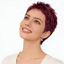 Beaushine Short Brazilian Remy Human Hair Wig Pixie Cut Style, Color 99J, Maintenance-Free, With Soft Rose Mesh Cap, Suitable For Daily Wear And Special Occasions - S99J - View 6