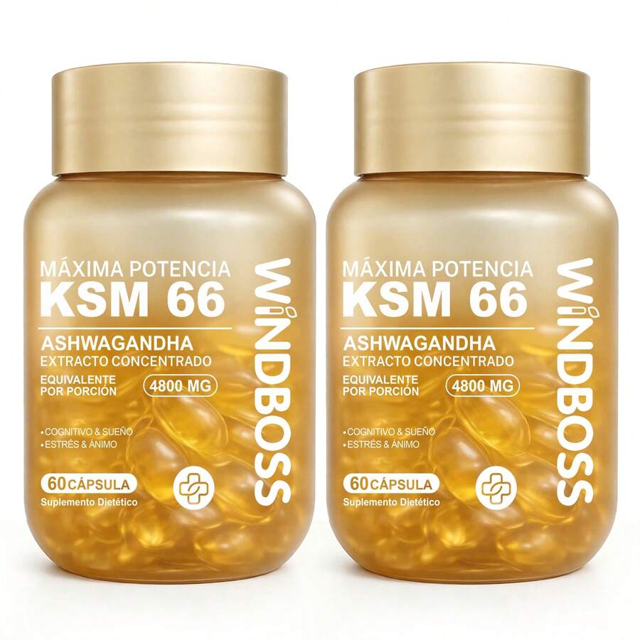 Windboss KSM-66 Ashwagandha 4800mg – Extracto Concentrado en Cápsulas | Apoyo al Bienestar Diario, Energía y Equilibrio | 60 Cápsulas - paquete 2 - Ver 1