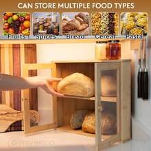 Easy to Assemble Bamboo Corner Bread Box for Kitchen Countertops - Kitchen Bread Storage and Organizer - Double Layer Bamboo Breadbox to Keep Bread Fresh - Bamb - Ver 6