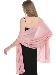 1 件装时尚柔软雪纺围巾披肩晚礼服婚礼披肩新娘围巾女士羊绒黑色披肩 - 彩色 - 查看 8