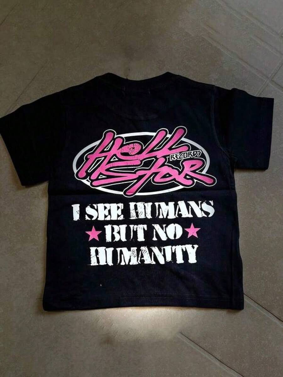 Hellstars Records I See Humans But No Humanity Back Print Y2K Graphic T-Shirt,180g 100% Cotton,Round Neck Short Sleeve,Black Streetwear Essential For Summer Going Out,Unisex Style Girls Clothes,Boys Clothes,Tops For Women,Tops For Men,Summer Clothes,Summer Tops,Funny T Shirts,Graphic Tee,Black Tops,Holiday Outfits For Women,Summer Holiday Outfits - màu đen - Xem 1