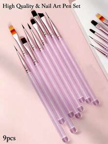 Bộ cọ vẽ móng nghệ thuật 9 món dòng Ice Purple Nhật Bản, bao gồm: Cọ vẽ móng nghệ thuật, cọ kẻ viền, cọ hai đầu, cọ tạo cấu trúc, bút vẽ gel UV, cọ tạo hiệu ứng chuyển màu, thích hợp cho tiệm nail và sử dụng tại nhà. - Nhiều màu - Xem 2