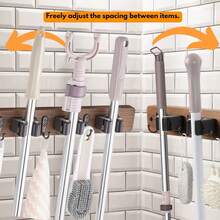 Adhesive-Free Wooden Broom Holder, Wall Mount Storage Rack For Bathroom, Kitchen & Garage, Tool Organization For Mops, Brooms & Garden Tools - Mop Hanger-4 - View 5
