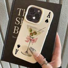 1pc TPU Material Black Spade A Bow Martini Olive Pattern Phone Case Suitable For IPhone 17 Pro Max/17/16 Pro Max/15/13/12/11, S20 FE/A15/S24/A55, Note 11/Note 12/Note 13 Pro, Full Coverage Anti-Drop Soft Shell Phone Protective Case - White - View 2