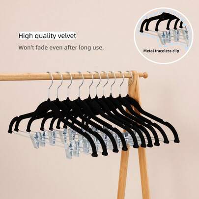 YITU 5/10 pezzi Grucce con molletta in velluto, grucce per pantaloni con presa forte, in materiale naturale antiscivolo, non ingombrante e non deformabile, set di grucce per appendere vestiti e pantaloni, molto pratico, adatto per appendere vestiti, pantaloni, gonne, biancheria intima, ecc.