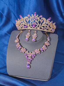 4pcs Elegant & Luxurious Rhinestone Crown Headpiece Set, Bridal Wedding Tiara, Women's Party Event Hair Accessories - Multicolor - View 7