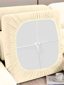 1pc Velvet Drawstring Solid Color Home Decor Sofa Seat Cushion Cover - Beige - View 3
