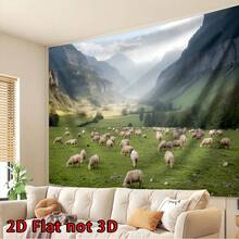 [2D Flat Printing]2D Flat Design, 1 Large Landscape Featuring Pasture Sheep, Mountains, Rivers, And Lakes,Large Polyester Fiber Backdrop, Suitable Home Decoration And Party Events, No Power Required, Easy To Hang, Housewarming, Birthdays, And Decoration Enthusiasts, Indoor And Outdoor Decoration, Party Setup, Landscape Design, Highquality Printing, Wall Art, A Musthave Nature Lovers, 2D Flat Design - 多色 - 查看 10