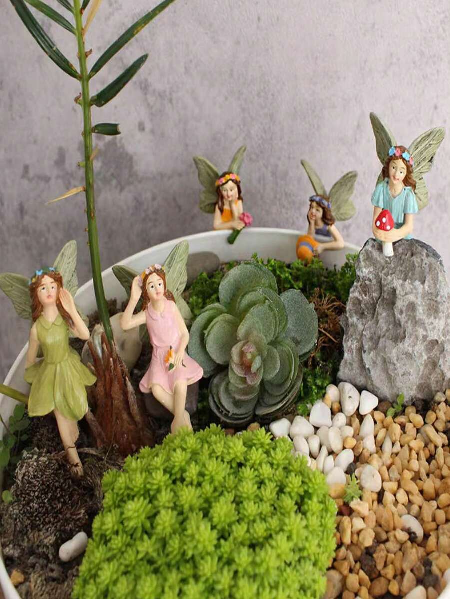Set de 5 zâne cu flori, ornamente decorative din rășină pentru grădină și curte, potrivite pentru decorarea curții, cadouri - 5 îngeri - Vizualizare 1