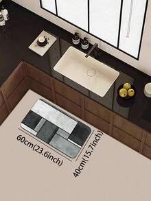 1pc Silica Gel Kitchen Mat, Featuring Mondrian-Style Abstract Geometric Pattern In Black, White And Gray Tones Imitating Stone Texture, Presenting A And Luxurious Industrial Design. The Kitchen Mat Has A Fashionable Cushioning Anti-Fatigue Surface Fabric With Absorbent Sponge Material Inside. - Multicolor - View 6