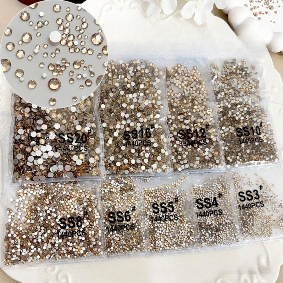 SS0-SS20 1mm-5mm 彩色水晶水钻，平底闪亮水晶水钻，熨烫式水晶水钻，适用于服装、布料、连衣裙、包包、鞋子装饰、DIY 首饰配件 - 水晶黃 - 查看 1