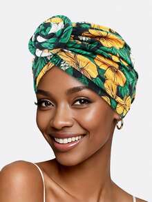 1件装女士新款蜗牛卷头巾帽，黑色非洲头巾帽，适合日常佩戴 - 彩色 - 查看 10