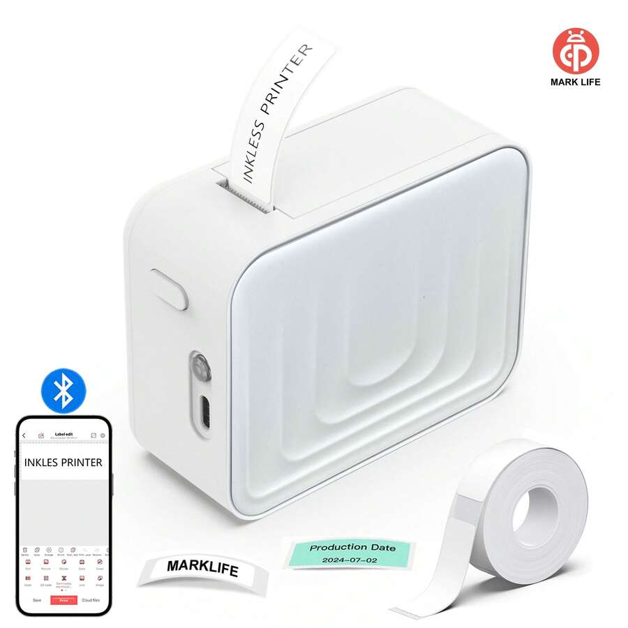 Marklife M1标签打印机，热敏打印机，便携式手持蓝牙微型标签打印机，支持无线连接，提供多种适用于智能手机的模板，操作简便，适用于办公室、家庭和企业使用，可通过USB充电。可作为母亲节礼物。
