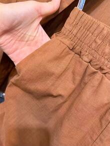 Linen Shirt And Shorts Set (2 Pieces), Lined With Elastic. - 深橘色 - 查看 4