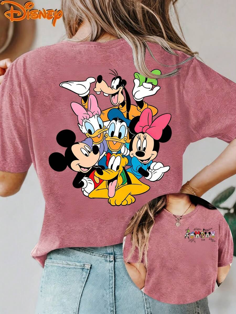 Disney License T Shirts,Disney Mickey Mouse & Friends Graphic T-Shirt, Women's Oversized Classic Character Group Print Short Sleeve Tee, Casual Loose Fit Top For Disney Fans, Daily Wear, Disney World Trips, Theme Park Outings & Family Vacations ,Camiseta, Summer Outfits For Women, Summer Clothes, Summer Tops, Tops For Women, Festival Outfits, Summer Tops For Women, Mother's Day, Mother's Day Clothing, Gifts For Family And Friends, Spring Outfits For Women, Officially Licensed Disney T-Shirts, Disney Men's And Women's Spring/Summer Fashion Casual Short-Sleeve T-Shirts - Hot Pink - View 1