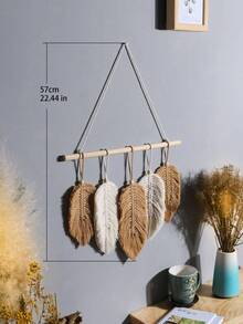 1 Stück handgefertigter gewebter Blatt-Wandteppich, handgefertigte Feder-Quaste Wandbehang Dekoration mit Perlen, Boho-Stil gewebte Wandkunst für Schlafzimmer, Wohnzimmer, Kinderzimmer, ästhetischer Raumdekoration, Boho Heimdekoration Geschenk - Mehrfarbig-A - Übersicht 12