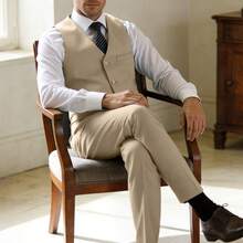 Men Suits New Autumn Collection Wedding Dress Valentine's Day Men's Gentlemen Light Champagne Suit 2 Piece Set Vest Pants Business Formal Suit Concert Graduation Season Size XS-3XL - 香檳色 - 查看 2