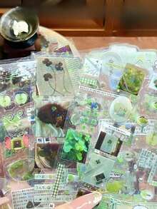 复古日式四叶草贴纸，可爱卡通闪亮贴纸，适用于剪贴簿、日记装饰、DIY - 彩色 - 查看 7