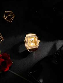 New BLINGBLING Fashion Ring Watch, Minimalist Unique Square Design With Rhinestones, Ins Style, Stackable, Niche Designer Piece, Suitable For Daily Wear, Dating, Parties, Birthday Gift - one-size - View 6