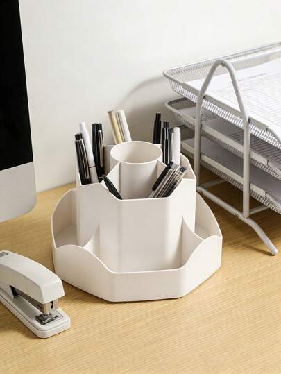 1 قطعة حامل أقلام دوار بزاوية 360 درجة، صندوق تخزين كبير السعة ب- 9 حجرات، صندوق تخزين دوار متعدد الوظائف مناسب للقرطاسية والمستحضرات التجميلية ولوازم المكتب للمنزل والمدرسة والمكتب وطاولة التجميل