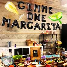 Gimme One Margarita - Banner de globo para decoración de fiesta de margarita, fiesta de margarita, decoración de margarita, globos de cumpleaños grandes - Negro 2 - Ver 4