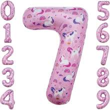 Globos de unicornio número 5 de 40 pulgadas, decoraciones de cumpleaños de 5º unicornio para niñas, suministros de fiesta de unicornio mágico, globos de unicornio 5 - Unicornio rosa 7 - Ver 8