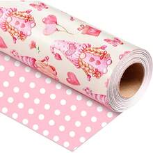 Burymento - Papel de regalo de San Valentín, gnomos reversibles con globos de corazón para boda, cumpleaños, baby shower, día de la madre, graduación, Halloween, Navidad (17 x 32.8 pies) - Rosa - Gnomo-Corazón - Ver 9