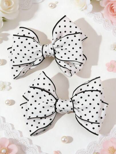 2 chiếc kẹp tóc nơ chấm bi lớn, kẹp tóc đen trắng viền đen, phụ kiện tóc thanh lịch cho bé gái, thích hợp cho tiệc tùng, tạo kiểu hàng ngày, sử dụng mùa xuân hè.