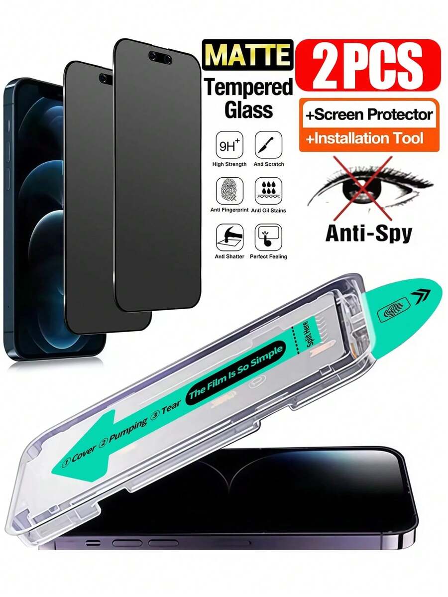 BOLLYMORE 2片装隐私防窥钢化玻璃屏幕保护膜，兼容 17 Pro Max/11系列、X/XR/XS/XS Max、17 Pro/17 Air/17、15 Plus/15 Pro Max/15 Pro/15、14 Pro Max/14/14 Plus/14 Pro、13/13 Pro/13 Pro Max，9H硬度，防刮防指纹，兼容手机壳，全屏覆盖，兼容Dynamic Island。 - 2個 - 查看 1