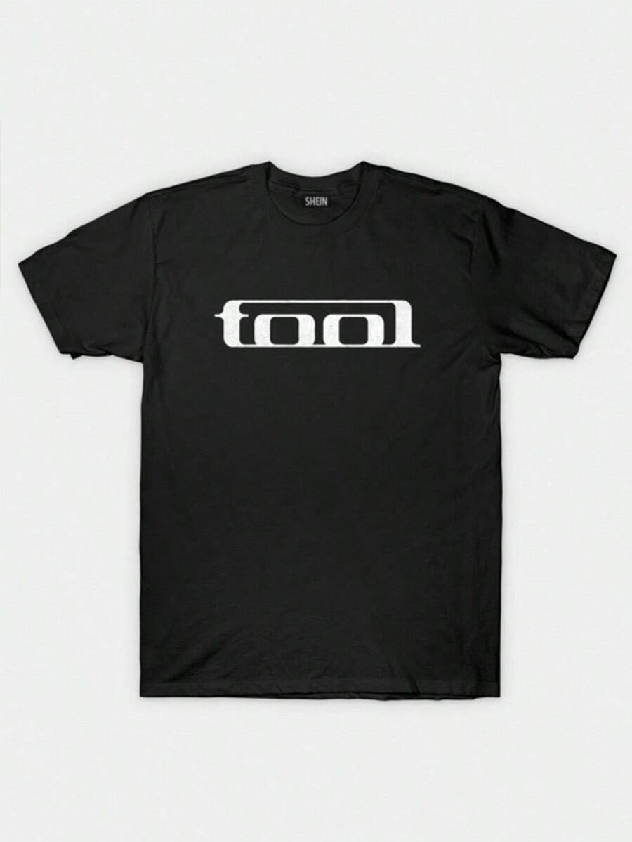 Valentine's Day Tool Band Graphic Print T-Shirt, Casual Crew Neck Short Sleeve Tee, Rock Band Logo Pattern Top, Streetwear For Men, Summer Party Outfit, Summer Party Outfit,Black Tees - màu đen - Xem 1