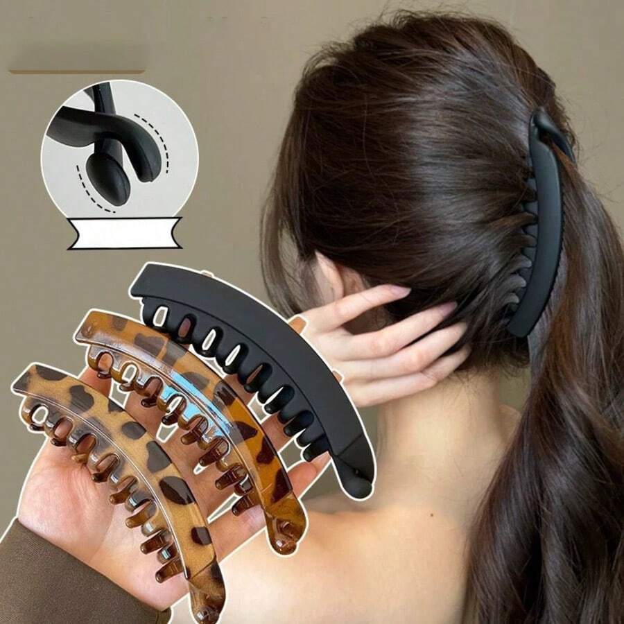 3pcs Multi-Color Matte Twist Banana Hair Clips, Large Hair Claws For Ponytail, Elegant Hair Accessories For Women,Hair Slide - Multicolor - View 1
