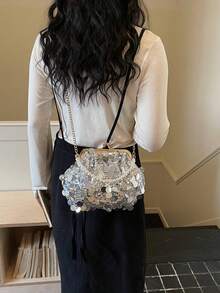 2026 Spring New Fashionable Sequin Minimalist Shoulder Bag, Chic Pillow Bag For Commuting - Silver - View 9