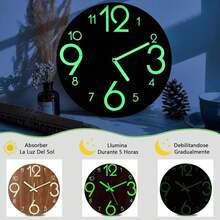 Reloj de Pared Luminoso de 12 Pulgadass, Reloj Pared Digital Silencioso, Números y Manecillas Funciones Luminosas, Adecuado para Sala Estar, Cocina (Grandes) - 1 - Ver 2