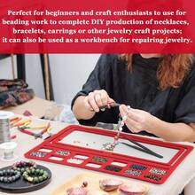 KLONKEE Red Felt Beading Mat With Jewelry Tweezers, 4 Styles Available, Grid Tray Mat For DIY Crafts And Jewelry Making - Red Beaded Mat - View 5