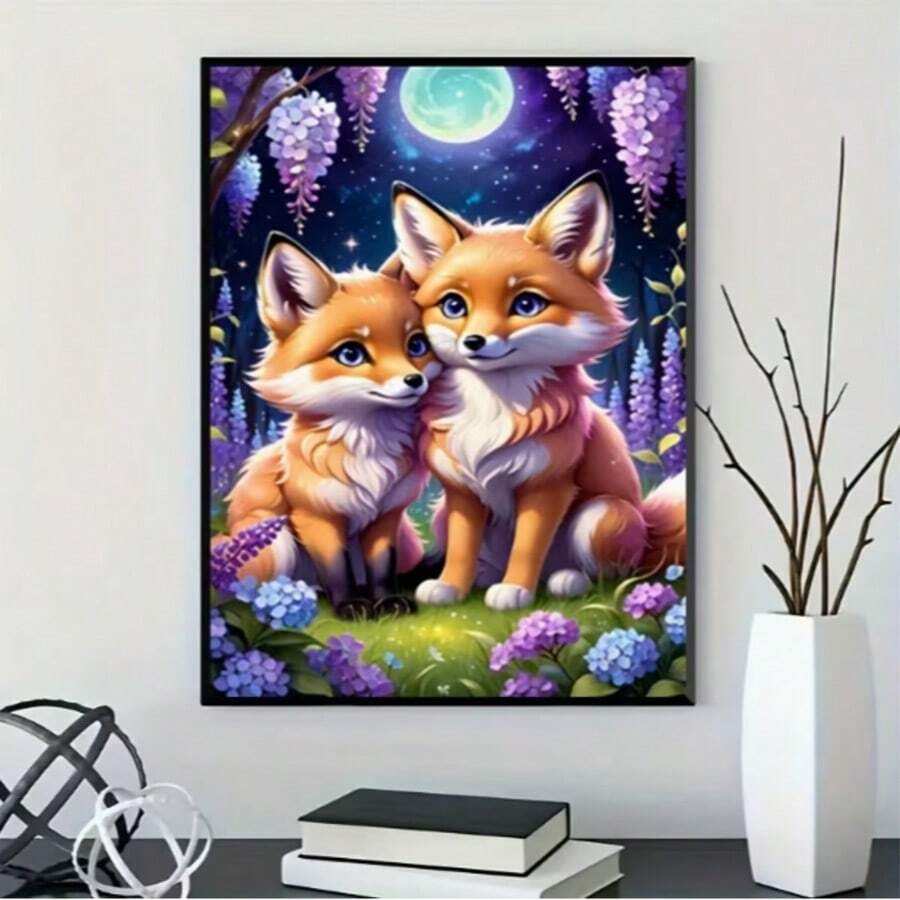1 Set 30cm x 40cm Juego de pintura de diamantes sin marco, kit de pintura de diamantes 5D de mosaico acrílico redondo, pintura de diamantes artificiales de zorro. Bordado de diamantes completo, manualidades de pintura de diamantes, decoración de pared de arte de pintura de diamantes