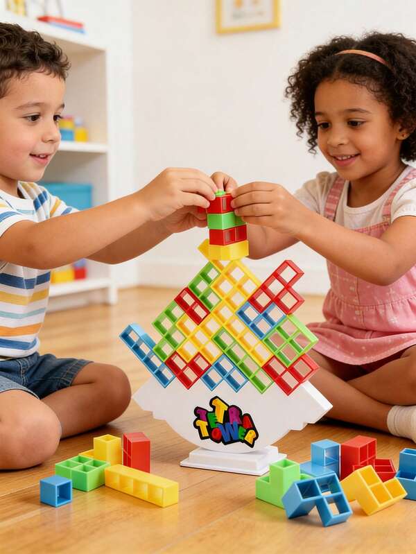 3+ Juguete interactivo de bloques de construcción de equilibrio para niños, bloques cuadrados de colores, juego de equilibrio de sacudida y apilamiento, material grueso de ABS a prueba de golpes y sin rebabas