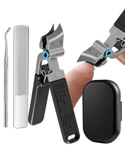 YUANDU Bộ dụng cụ cắt móng tay tiện lợi, kìm cắt móng tay bằng thép không gỉ với miệng rộng, kèm dũa móng, dụng cụ đẩy biểu bì và hộp đựng, dụng cụ làm móng tay móng chân chuyên nghiệp cho móng dày và cứng.