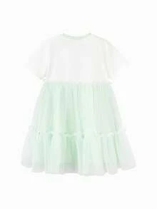 Balabala Đầm voan mùa hè cho bé gái 2026, họa tiết dễ thương, vui nhộn, chất liệu lưới mềm mại, nhẹ nhàng, thoải mái cho cả tiệc tùng và mặc hàng ngày. - hồng xanh - Xem 5