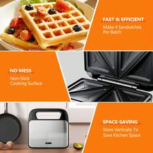 CACHOO KEINVE 3-In-1 Sandwich Maker, Panini Press & Waffle Iron - Indoor & Outdoor Electric Grill With Removable Non-Stick Plates, Cool-Touch Handle, LED Light, Easy Clean, 750W - Perfect For Home, Kitchen, Camping & Travel - US A Type Plug(110-127V) - View 6