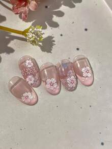 1片粉色花朵美甲贴纸，彩色冰粉色花卉美甲贴花，春夏植物美甲贴，自粘美甲装饰，DIY - 彩色 - 查看 5